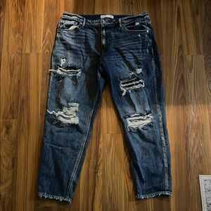 KanCan Distressed Straight Leg Jeans - Dark Blue